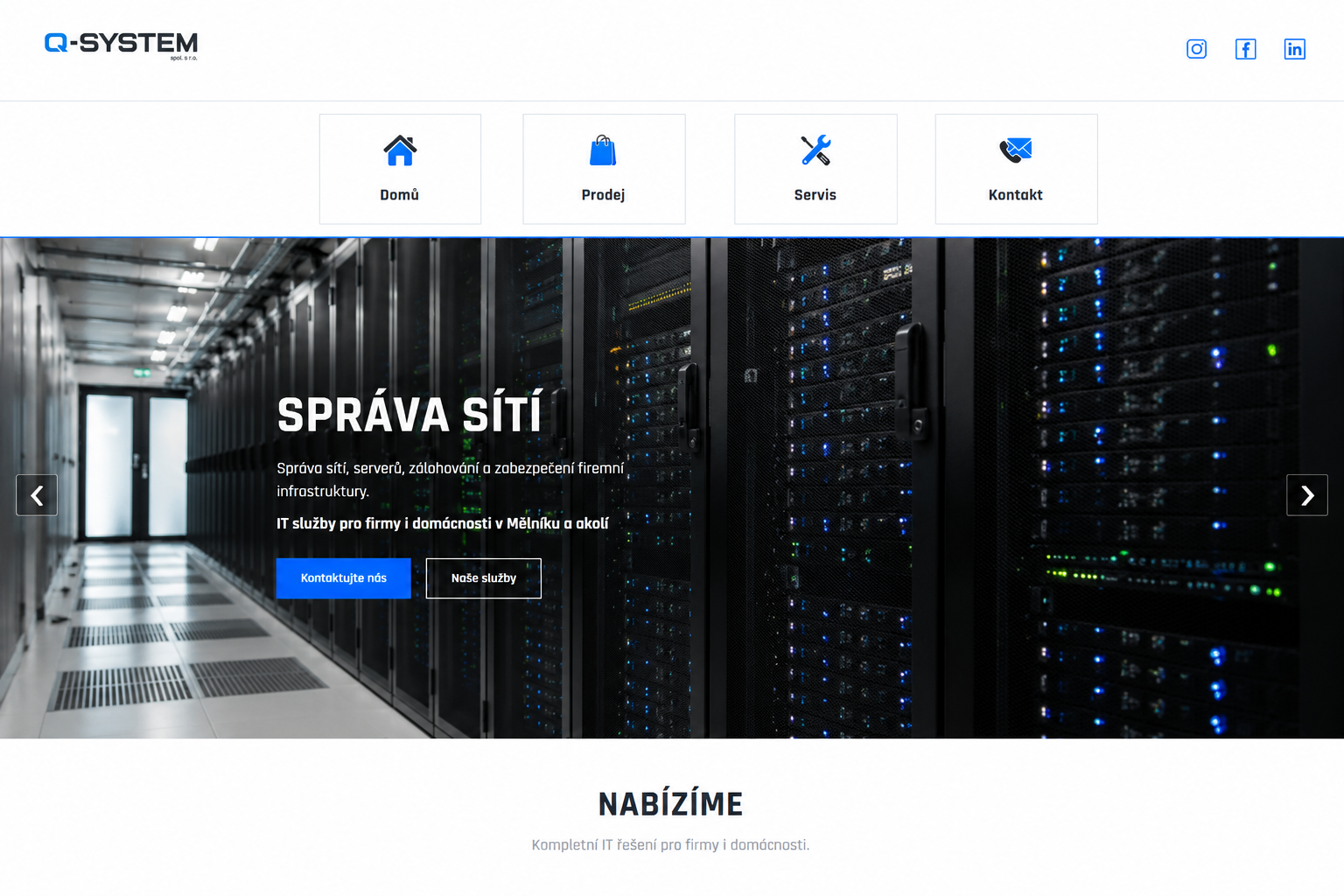 Q-system – firemní web, realizace Hexora